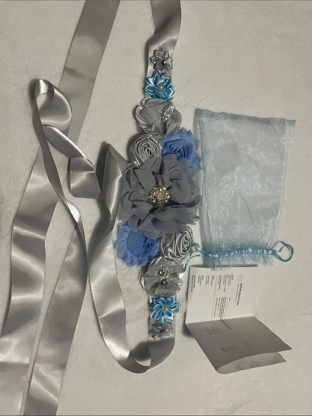 Silver and Blue Flower Sash Belt for belly